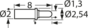 Lade- und Batteriekontakt, Rundkopf, Ø 2 mm, Hub 2.2 mm, RM 2.54 mm, L 8 mm, TK54B.05.1,30.C.200.A