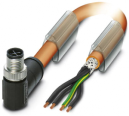 Sensor-Aktor Kabel, M12-Kabelstecker, abgewinkelt auf offenes Ende, 4-polig, 1.5 m, PUR, orange, 12 A, 1424108