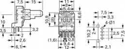 Schichtpotentiometer, 100 kΩ, 0.05 W, linear, Lötstift, RK11 K112 100K LIN
