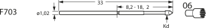 Standard-Prüfstift mit Tastkopf, Waffel, Ø 1.02 mm, Hub 6.4 mm, RM 1.9 mm, L 33 mm, F07506B120G150