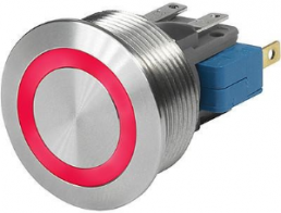 Drucktaster, 1-polig, silber, beleuchtet (rot), 100 mA/30 VDC, Einbau-Ø 22 mm, IP67, 3-108-955