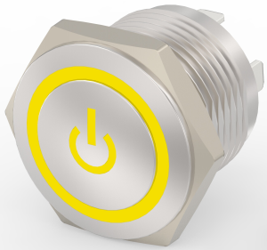 Schalter, 1-polig, silber, beleuchtet (gelb), 0,4 A/36 VDC, Einbau-Ø 16 mm, IP67, 2213775-6