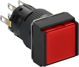 Drucktaster, beleuchtbar, rastend, 2 Wechsler, Bund quadratisch, rot, Frontring schwarz, Einbau-Ø 16 mm, XB6ECF4B2P