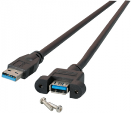 USB 3.0 Kabel für Frontplattenmontage, USB Stecker Typ A auf USB Buchse Typ A, 1 m, schwarz