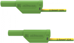 Messleitung mit (4 mm Stecker, gefedert, gerade) auf (4 mm Stecker, gefedert, gerade), 2 m, grün/gelb, PVC, 2,5 mm², CAT II