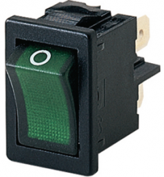 Wippschalter, grün, 2-polig, Ein-Aus, Ausschalter, 4 (1) A/250 VAC, IP40, beleuchtet, bedruckt