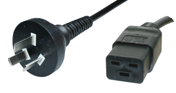Geräteanschlussleitung, China, Stecker Typ I, gerade auf C19-Dose, gerade, H05VV-F3G1,5mm², schwarz, 2.5 m