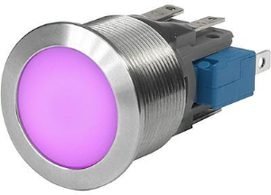 Drucktaster, 1-polig, silber, beleuchtet (RGB), 10 A/250 V, Einbau-Ø 22 mm, IP67, 3-102-776