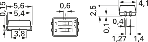 DIP-Schalter, Aus-Ein, 2-polig, gerade, 100 mA/6 VDC, CHS-02A