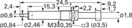 Schalt-Federkontakt mit Tastkopf, Flachkopf, Ø 2.46 mm, Hub 5 mm, RM 4 mm, L 24.5 mm, 3014/2G-F-1.5N-AU-3.0 C
