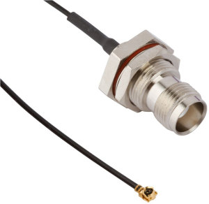 Koaxialkabel, TNC-Buchse (gerade) auf AMC-Stecker (abgewinkelt), 50 Ω, 1.32 mm Micro-Cable, Tülle schwarz, 150 mm, 336209-13-0150
