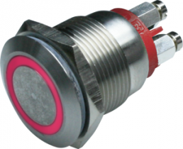 Drucktaster, 1-polig, silber, beleuchtet (rot), 0,05 A/24 V, Einbau-Ø 19.2 mm, IP66, MPI002/TERM/RD