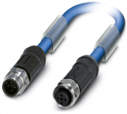 Sensor-Aktor Kabel, M12-Kabelstecker, gerade auf M12-Kabeldose, gerade, 3-polig, 2 m, PVC, blau, 4 A, 1419105