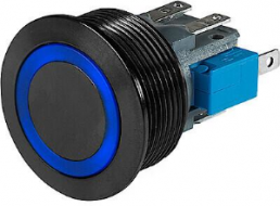 Drucktaster, 1-polig, silber, beleuchtet (blau), 5 A/250 V, Einbau-Ø 22 mm, IP67, 3-137-089