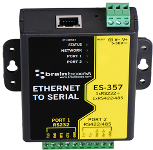 Ethernet to Serial Adapter, 100 Mbit/s, RS-232/RS-422/RS-485, (B x H x T) 116 x 100 x 26 mm, ES-357