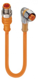 Sensor-Aktor Kabel, M12-Kabelstecker, gerade auf M12-Kabeldose, abgewinkelt, 4-polig, 10 m, PVC, orange, 4 A, 108040