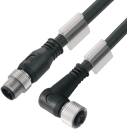 Sensor-Aktor Kabel, M12-Kabelstecker, gerade auf M12-Kabeldose, abgewinkelt, 8-polig, 0.1 m, PUR, schwarz, 2 A, 1279470010