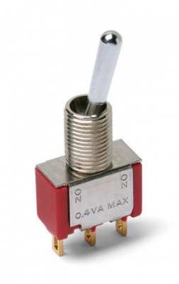 Miniatur-Kippschalter, 1-polig, (Ein)-Aus-(Ein), Lötanschluss, Silber