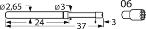 Langhub-Prüfstift mit Tastkopf, Waffel, Ø 2.65 mm, Hub 10 mm, RM 3.5 mm, L 37 mm, F79606B230G300