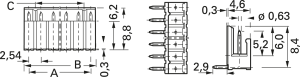 Stiftleiste, 3-polig, RM 2.54 mm, abgewinkelt, elfenbein, 828549-3