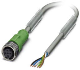 Sensor-Aktor Kabel, M12-Kabeldose, gerade auf offenes Ende, 5-polig, 5 m, PUR, grau, 4 A, 1454422