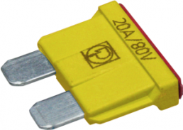 KFZ-Flachsicherung, 20 A, 80 V, gelb, (L x B x H) 19 x 5 x 19 mm, 166.7000.5202