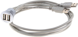 USB 2.0 Kabel für Frontplattenmontage, 2 x USB Buchse Typ A auf 2 x USB Stecker Typ A, 1 m, silber
