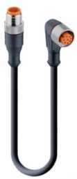 Sensor-Aktor Kabel, M12-Kabelstecker, gerade auf M12-Kabeldose, abgewinkelt, 6-polig, 2 m, PUR, schwarz, 2 A, 64556