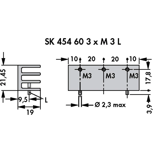 SK 454 60 3 X M3 L Fischer Elektronik Kühlkörper Bild 2