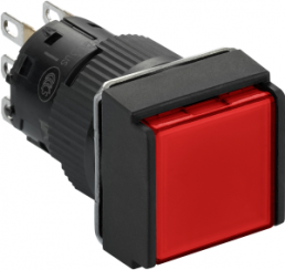 Drucktaster, tastend, Bund quadratisch, rot, Frontring schwarz, Einbau-Ø 16 mm, XB6ECA41P