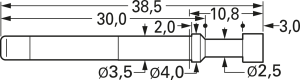 Hochstrom-Federkontakt mit Tastkop, Rundkopf, Ø 3.5 mm, Hub 5.5 mm, RM 5 mm, L 38.5 mm, 1075-FX-3.0NE-AU-4.0 C