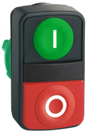 Drucktaster, tastend, Bund rechteckig, grün/rot, Frontring schwarz, Einbau-Ø 22 mm, ZB5AL7340