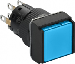 Drucktaster, beleuchtbar, tastend, 2 Wechsler, Bund quadratisch, blau, Frontring schwarz, Einbau-Ø 16 mm, XB6ECW6B2P
