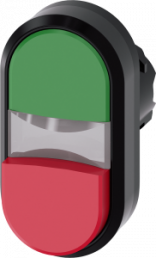 Doppeldrucktaster, beleuchtbar, tastend, Bund oval, grün/rot, Einbau-Ø 22.3 mm, 3SU1001-3BB42-0AA0