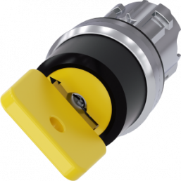 Schlüsselschalter O.M.R, unbeleuchtet, tastend, Bund rund, gelb, 45°, Abzugsstellung 0, Einbau-Ø 22.3 mm, 3SU1050-4JC01-0AA0