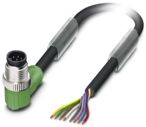 Sensor-Aktor Kabel, M12-Kabelstecker, abgewinkelt auf offenes Ende, 8-polig, 10 m, PUR, schwarz, 2 A, 1522574