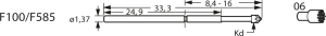 Standard-Prüfstift mit Tastkopf, Waffel, Ø 1.37 mm, Hub 6.4 mm, RM 2.54 mm, L 33.3 mm, F10006B150G100