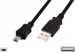 USB 2.0 Adapterleitung, USB Stecker Typ A auf Mini-USB Stecker Typ B, 3 m, schwarz