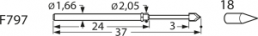 Langhub-Prüfstift mit Tastkopf, Kegel, Ø 1.66 mm, Hub 10 mm, RM 2.54 mm, L 37 mm, F79718B100G150