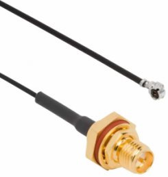 Koaxialkabel, SMA-Buchse (gerade) auf AMC-Stecker (abgewinkelt), 50 Ω, 1.13 mm Micro-Cable, Tülle schwarz, 200 mm, 336312-12-0200