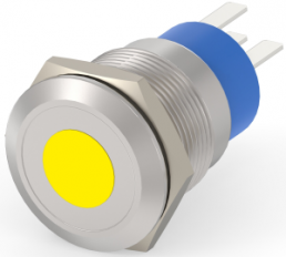 Schalter, 1-polig, silber, beleuchtet (gelb), 5 A/250 VAC, Einbau-Ø 19.18 mm, IP67, 2-2213765-9
