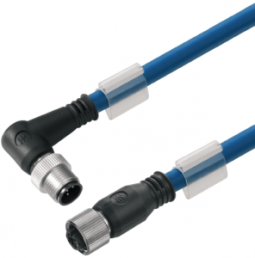 Bus-Leitung, M12-Stecker, abgewinkelt auf M12-Buchse, gerade, PVC, 1 m, blau