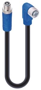 Sensor-Aktor Kabel, M12-Kabelstecker, gerade auf M12-Kabeldose, abgewinkelt, 4-polig, 10 m, PUR, schwarz, 16 A, 934853330