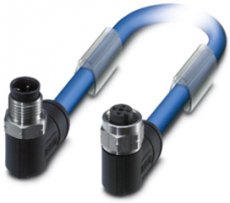 Sensor-Aktor Kabel, M12-Kabelstecker, abgewinkelt auf M12-Kabeldose, abgewinkelt, 3-polig, 2 m, PVC, blau, 4 A, 1419129