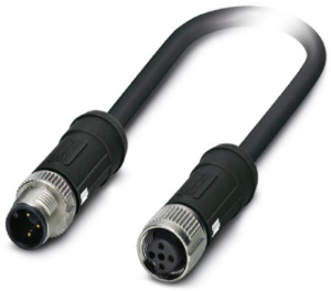 Sensor-Aktor Kabel, M12-Kabelstecker, gerade auf M12-Kabeldose, gerade, 3-polig, 2 m, PE-X, schwarz, 4 A, 1407309