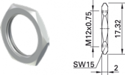 Sechskantmutter, M12x0.75, SW 15 mm, H 2 mm, Außen-Ø 17.32 mm, Nickel, 23.5118