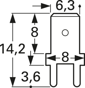 Flachstecker, 6,3 x 0,8 mm, L 14.2 mm, unisoliert, gerade, 3866A.28