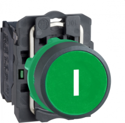 Drucktaster, tastend, Bund rund, grün, Frontring schwarz, Einbau-Ø 22 mm, XB5AA3311