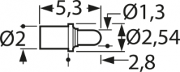 Lade- und Batteriekontakt, Rundkopf, Ø 2 mm, RM 2.54 mm, L 5.3 mm, TK53B.05.1,30.C.100.A