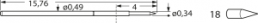Feinraster-Prüfstift mit Tastkopf, Kegel, Ø 0.49 mm, Hub 2.3 mm, RM 1 mm, L 15.76 mm, F10918B034G050